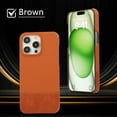 thumbnail image 1 of for iPhone 14 Case, Slim Plain PU Leather Thin Hard PC Bumper Anti-Slip Scratch Resistant Shockproof Military Grade Protective Phone Cover Case Compatible for iPhone 14, Brown, 1 of 8