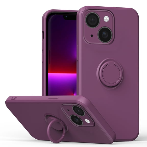 For iPhone 14 Case, Slim Silicone | 360° Ring Holder Kickstand | Support Car Mount | Soft Gel Rubber Hybrid Bumper For iPhone 14 Phone Cover for Girls Women,Purple