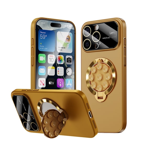 for iPhone 14 Case with Suction Cup, Military Grade Drop Protection, Compatible with MagSafe, Built-in Stand & Camera Lens Protector, Magnetic Hard Phone Case for iPhone 14, Khaki