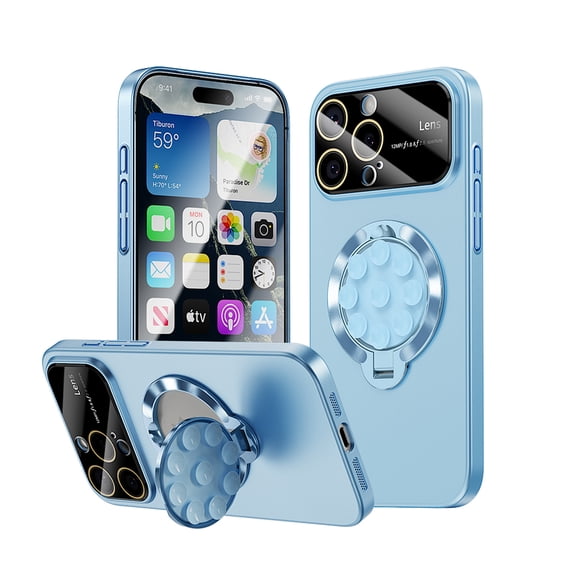 for iPhone 14 Case with Suction Cup, Military Grade Drop Protection, Compatible with MagSafe, Built-in Stand & Camera Lens Protector, Magnetic Hard Phone Case for iPhone 14, Blue