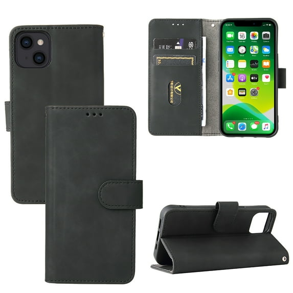 iPhone 14 Case, TECH CIRCLE PU Leather Wallet Flip Card Slots Cover Money Pocket Magnetic Closure Stand Kickstand Folio Phone Protective Case For iPhone 14 6.1 inch, Black