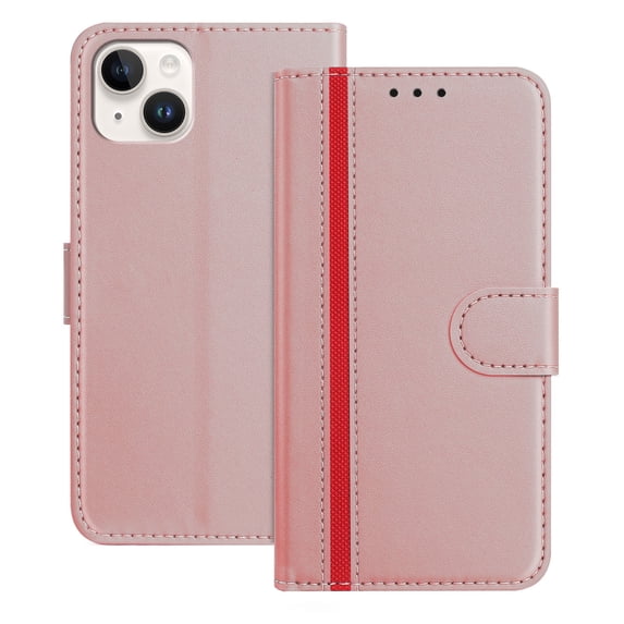 for iPhone 14 Case Wallet with Card Holder, Business PU Leather Kickstand Magnetic Closure Shockproof Folio Book Style Protective Purse Cover Case for iPhone 14, Rosegold