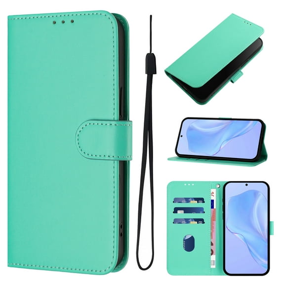 for iPhone 14 Case Wallet with Card Holder,PU Leather Anti-fall Thin Fit Phone case for Women Men,Kickstand,flip Shockproof Cover with Credit Card Slots and Wrist Strap,Green