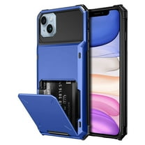 for iPhone 14 Case Wallet Credit Card Holder ID Slot Flip Rolling Door Hidden Pocket Anti-Scratch Dual Layer Hybrid Bumper Armor Protective Shell Back Cover For iPhone 14, Blue