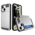 thumbnail image 1 of for iPhone 14 Case Wallet Credit Card Holder ID Slot Sliding Door Hidden Pocket Men Anti-Scratch Dual Layer Hybrid Bumper Armor Protective Shell Back Cover For iPhone 14, Silver, 1 of 11