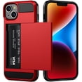 thumbnail image 1 of for iPhone 14 Case Wallet Credit Card Holder ID Slot Sliding Door Hidden Pocket Men Women Anti-Scratch Dual Layer Hybrid Bumper Armor Protective Shell Back Cover for iPhone 14 6.1 inch Red, 1 of 14