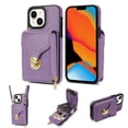 thumbnail image 1 of for iPhone 14 Case Wallet with Shoulder Strap for Women - Crossbody Lanyard,Zipper Pocket,Credit Card Holder,Shockproof - Metal Buckle Closure Premium PU Leather Case for iPhone 14, Purple, 1 of 8