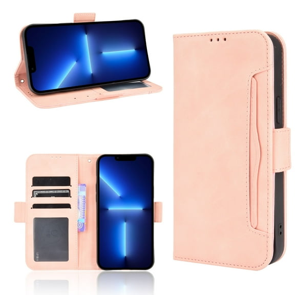 iPhone 14 Case, Wallet case for iPhone 14 6.1 inch, PU Leather Folio Protective Phone Cover Magnetic Closed Bumper Soft TPU Shockproof Flip Case for Apple iPhone 14 2022, Pink
