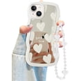 thumbnail image 1 of for iPhone 14 Case with Wavy Edge, Cute White Heart Mirror Curly Wave Frame Shape Phone Cases, Shockproof Hard PC & Soft TPU Bumper Protection Cover for Women Girls with Bracelet Chain, 1 of 12