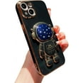 thumbnail image 1 of iPhone 14 Case for Women Cute Phone Case iPhone 14 with Astronaut Kickstand Holder Soft TPU Full Camera Lens Protection Shockproof Electroplated Dainty Durable 3D Stand Case 6.1" (Black), 1 of 8