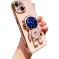 thumbnail image 1 of iPhone 14 Case for Women Cute Phone Case iPhone 14 with Astronaut Kickstand Holder Soft TPU Full Camera Lens Protection Shockproof Electroplated Dainty Durable 3D Stand Case 6.1" (Pink), 1 of 10