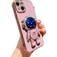 thumbnail image 1 of iPhone 14 Case for Women Cute Phone Case iPhone 14 with Astronaut Kickstand Holder Soft TPU Full Camera Lens Protection Shockproof Electroplated Dainty Durable 3D Stand Case 6.1" (Purple), 1 of 6