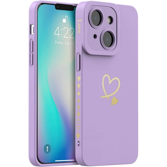 iPhone 14 Case for Women with Full Camera Lens Protection, Silicone Heart Girly Cute Side Soft Slim Shockproof Protective Cover for iPhone 14 6.1 inch