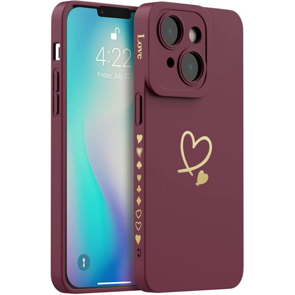 iPhone 14 Case for Women with Full Camera Lens Protection, Silicone Heart Girly Cute Side Soft Slim Shockproof Protective Cover for iPhone 14 6.1 inch