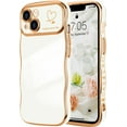 thumbnail image 1 of for iPhone 14 Case for Women Girls, Cute Wave Frame Curly Shape with Love Heart Pattern Raised Camera Protection Cover Luxury Plating Shockproof Phone Case for iPhone 14, White, 1 of 16