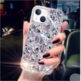 thumbnail image 1 of for iPhone 14 Case for Women，Shiny Luxury Bling Phone Case with 3D Glitter Sparkle Crystal Rhinestone Diamond Gems on Hard Reflective PC Back，Soft TPU Bumper Cover for Girly Girl（Silver）, 1 of 7