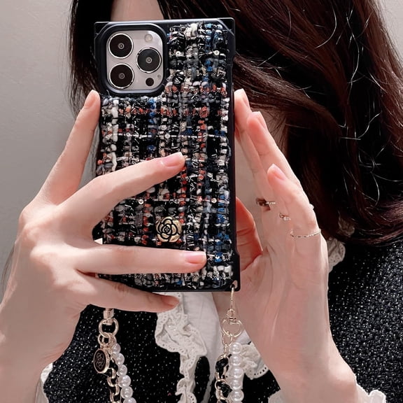 iPhone 14 Case, iPhone 13 Case, Designer Camellia Tweed iPhone 14 Case for Women Girl for iPhone 13