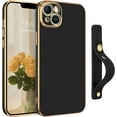 thumbnail image 1 of iPhone 14 Case, iPhone 14 Phone Case,Slim Fit Soft TPU with Adjustable Wristband Kickstand Plating Scratch Resistant Shockproof Protective Cover for Apple iPhone 14 6.1 Inch 2022, Black/Golden, 1 of 18