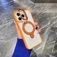 thumbnail image 1 of for iPhone 14 Clear Case, Compatible with MagSafe Military-Grade Protective Built-in Ring Stand & Camera Cover Stand Phone Case Scratch-Resistant Back Cover for iPhone 14, Orange, 1 of 7