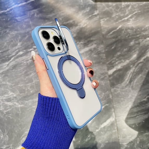 for iPhone 14 Clear Case, Compatible with MagSafe Military-Grade Protective Built-in Ring Stand & Camera Cover Stand Phone Case Scratch-Resistant Back Cover for iPhone 14, Blue