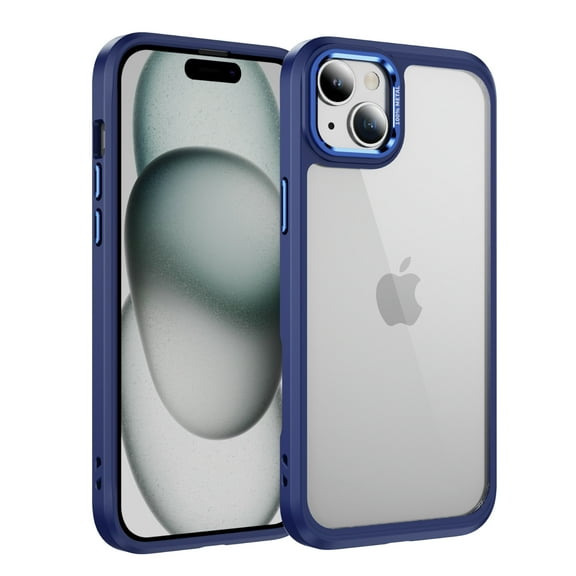 for iPhone 14 Clear Case, [Not Yellowing] [Military-Grade Drop Protection] Lightweight Slim Transparent Phone Case with Metal Lens Frame for iPhone 14 Shockproof Cover, Darkblue