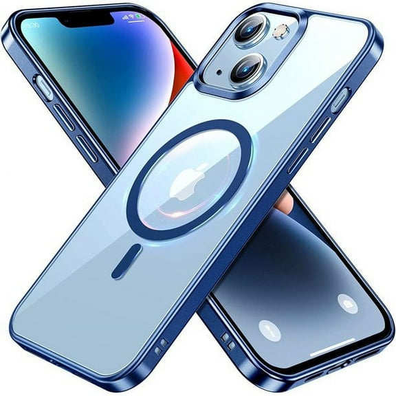 iPhone 14 Clear Magnetic Transparent Case with Raised Edge Protection, Dual Shock Magnetic Heavy Duty Case for iPhone 14, Navy