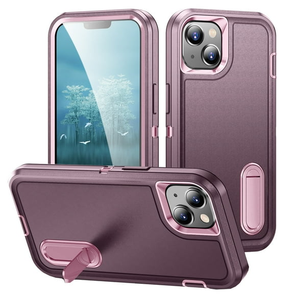 For iPhone 14 Cover Military Grade Dual Layer Shockproof Phone Case Build With Kickstand Dustproof Drop Proof Protective Cover for iPhone 14 6.1"(Purple/Pink)