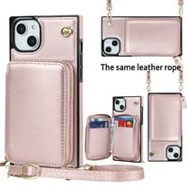 iPhone 14 Crossbody Wallet Case, Zipper Pocket Phone Case Cross Body Strap with RFID Blocking Carring Bag Purse Credit Card Premium Leather For iPhone 14 - 6.1", Rosegold