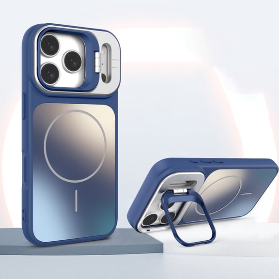 for iPhone 14 Drop Protective Case Cover with Magnetic Wireless Charging, Luxury Camera Frame Kickstand Shockproof Transparent Anti-Scratch Non-Slip Ultra Slim TPU + PC Phone Case, Blue