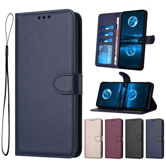 for iPhone 14 Flip Wallet Case — Premium PU Leather TPU Protective Cover with Credit Card Slots Cash Slot Magnetic Anti-Scratch Shock-Absorbent Kickstand Wrist Strap Phone Case, Blue