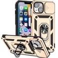 thumbnail image 1 of iPhone 14 Kickstand Armor Case with Slide Camera Lens Protection Cover Built-in 360° Rotate Ring Holder Stand Magnetic Military Shockproof Phone Cover Case for iPhone 14,
Gold, 1 of 8