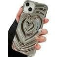 thumbnail image 1 of iPhone 14 Love Heart Case, Fashion Cute Soft Silicone Electroplate Silver 3D Heart Water Ripple Bling Glitter Shockproof Women Girls Case Cover for iPhone 14, 1 of 14