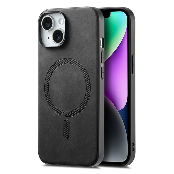 for iPhone 14 Magnetic Case, Luxury PU Leather Skin-Feel Back Protective Phone Cover Compatible with Mag-Safe Support Car Mount Holder for iPhone 14, Black