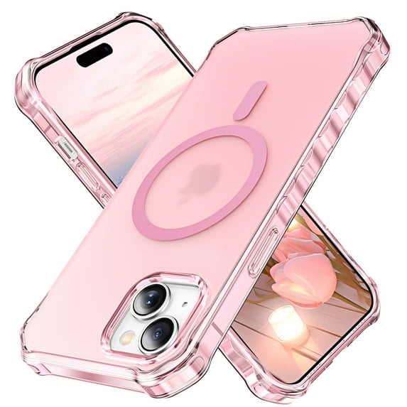 for iPhone 14 Magnetic Case, Support Mag-Safe Charging, Anti-Fingerprint Slim Shockproof Rugged Wave Edge Frame Design Phone Case Cover for iPhone 14, Pink