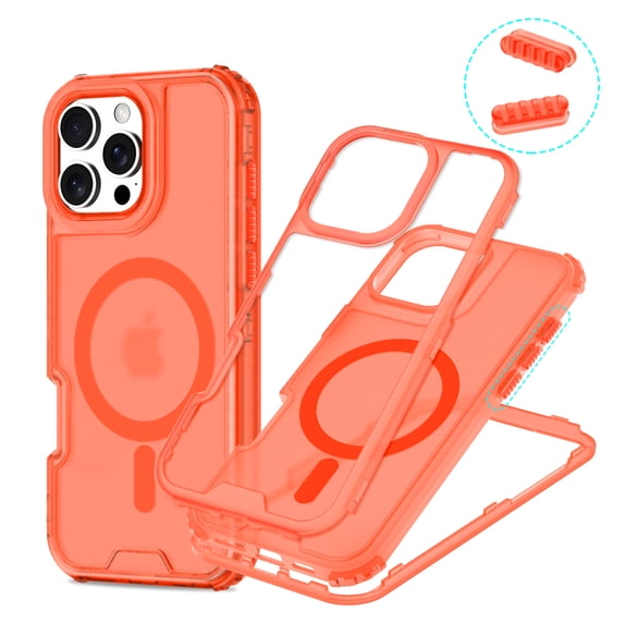 for iPhone 14 Magnetic Case [Support Wireless Charging] Translucent Candy Color Phone Case Slim Shockproof Triple-Layers Rugged Protective Cover for iPhone 14, Orange