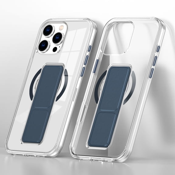 for iPhone 14 Magnetic Clear Phone Case, Kickstand Case Support Magnetic Car Mount, Wristband Protective Cover Shockproof Case Compatible with Mag-Safe for iPhone 14, Darkblue