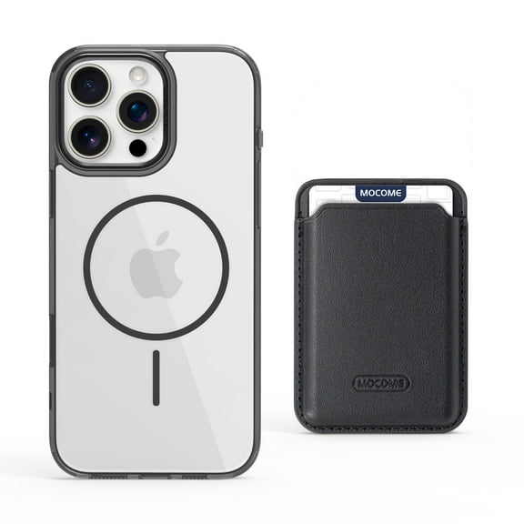 For iPhone 14 Magnetic Clear Wallet Phone Case,Magnetic Detachable Card Holder,Compatible with Mag-Safe,Military-Grade Protection,Shockproof Transparent Thin Fit Phone Case,Black