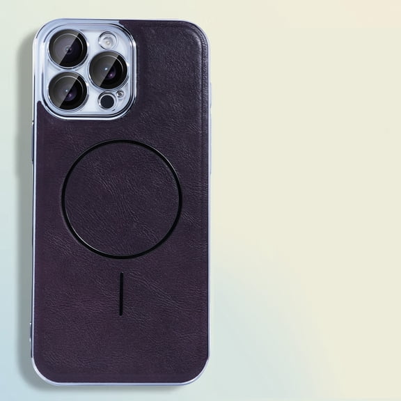 For iPhone 14 Magnetic Phone Case,Anti-Scratch PU Leather Back,Ultra Slim Shockproof Protective,Compatible with Mag-Safe,Anti-fall Thin Fit Rugged Durable Phone Case Cover,Purple