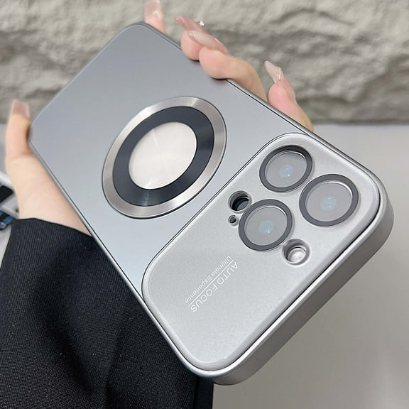 For iPhone 14 Magnetic Phone Case,Built-in Camera Lens Protector,Logo View Designing,Compatible with MagSafe,Shockproof Military Grade Drop Protection Ultra Slim Phone Case Cover,Gray