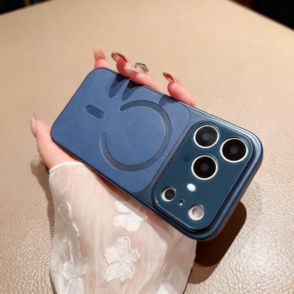 For iPhone 14 Magnetic Phone Case,Compatible with Mag-Safe,Anti-Scratch PU Leather Texture Back Design,Ultra Slim Shockproof Drop Protection,Rugged Durable Thin Fit Phone Case,Blue