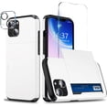 thumbnail image 1 of for iPhone 14 PRO Max Case Card Holder Slot 6.7 inch Wallet Slim Phone Cover, 1 Tempered Glass Screen Protector + 1 Camera Lens Protector, Dual Layer Shockproof Anti Scratch(White), 1 of 16