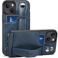 thumbnail image 1 of for iPhone 14, PU Leather Wallet Case Back with Elastic Card Slot Magnetic Clasp Kickstand Hand Strap Protective Cover for iPhone 14 6.1 inch 2022 (Blue), 1 of 17
