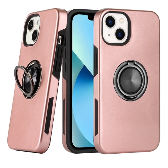 iPhone 14 Phone Case, 100% Fit Dual Layer Durable Kickstand Magnet Ring Shock Resistant for iPhone 14 Phone Case Rose Gold