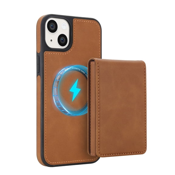 For iPhone 14 Phone Case,Compatible with Mag-Safe,Retro PU Leather Back,2-in-1 Magentic Detachable Credit Card Holder Flip Cover Kickstand,Shockproof Anti-fall,Rugged Phone Case,Brown