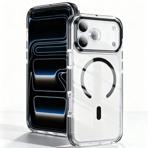 For iPhone 14 Phone Case,Two-color Design,Compatible with Mag-Safe,Crystal Transparent Back,Ultra Slim Shockproof Anti-fall Military-Grade Drop Protection,Thin Fit Phone Case,Black