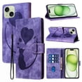 thumbnail image 1 of for iPhone 14 Phone Case Wallet Flip Cases,Cute Cat & Heart Patterned,Retro PU Leather Kickstand,Card Holder,Wrist Strap,Magnetic Closure,Shockproof Cover For iPhone 14, Purple, 1 of 11