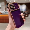 thumbnail image 1 of For iPhone 14 Phone Case,Wavy Frame Designing,Love Heart Pattern,Luxury Plating Shockproof Anti-fall Soft TPU Ultra Slim Thin Fit Cute Electroplated Phone Case Cover,Darkpurple, 1 of 9