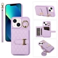 thumbnail image 1 of for iPhone 14 Plus 6.7" Detachable Shoulder Strap Wallet Case, with Card Slots & 360-degree Rotation Stand Ring Flip Premium PU Leather Protective Cover Lanyard for Women Girls, Purple, 1 of 11