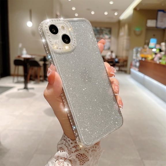 iPhone 14 Plus 6.7" Glitter Plating Case for Women Girls, Cute Luxury Bling Rhinestones Diamond Soft Bumper Clear Transparent TPU Lightweight Case for Apple iPhone 14 Plus 6.7 inch 2022, Blue