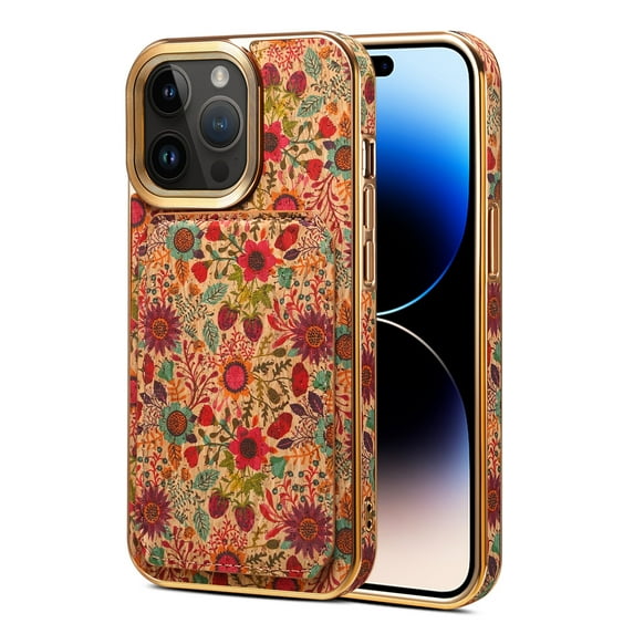 for iPhone 14 Plus Back Case, Luxury Ultra Slim Shockproof PU Leather Card Slot Kickstand Plating Soft Frame Pattern Case Cover for iPhone 14 Plus, Purple